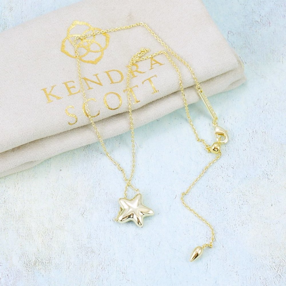 Kendra Scott Jae Star Blue Drusy Necklace Gold Plated - Picture 4 of 6